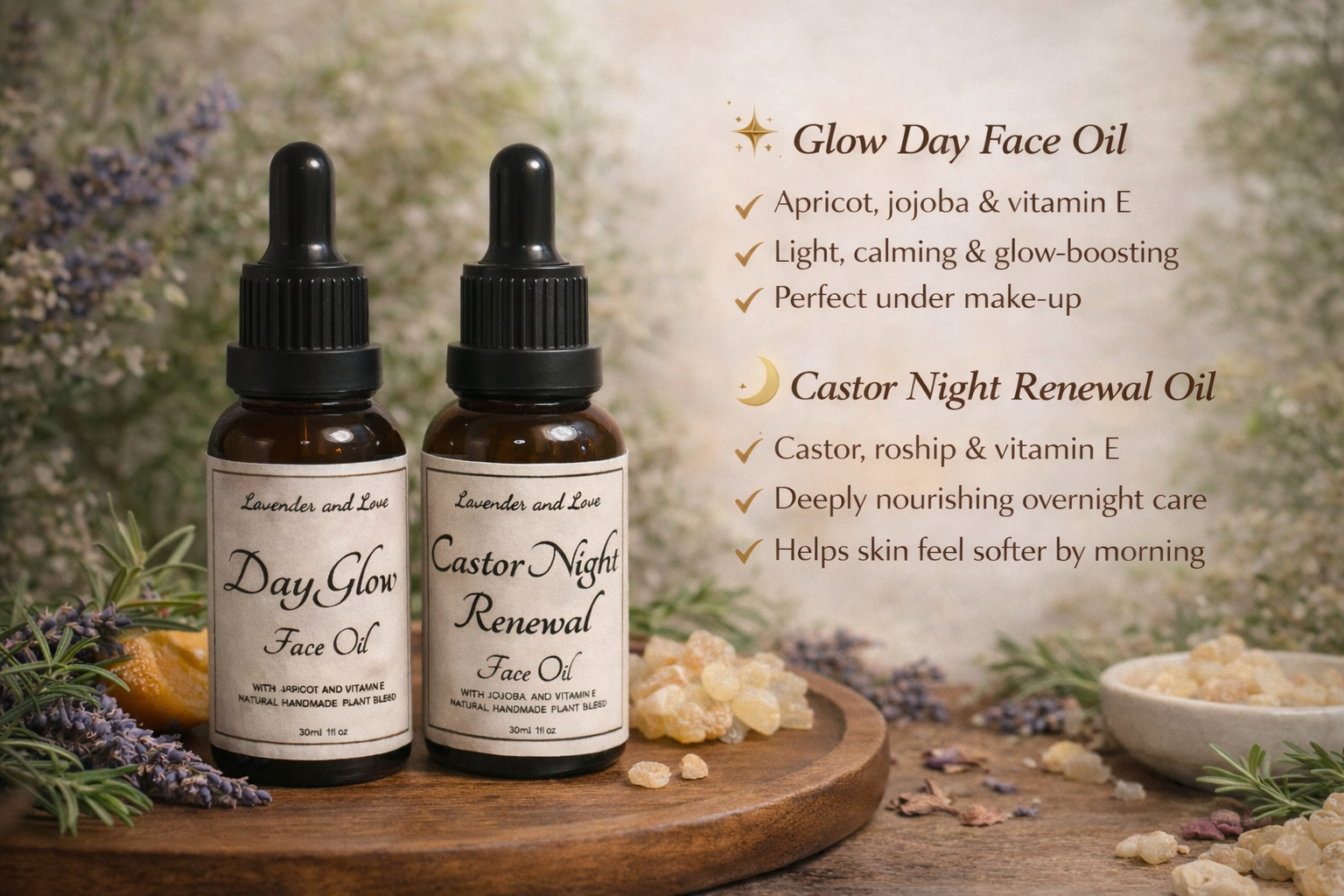 Gua Sha - Day glow and Castor Night face oil duo gift set