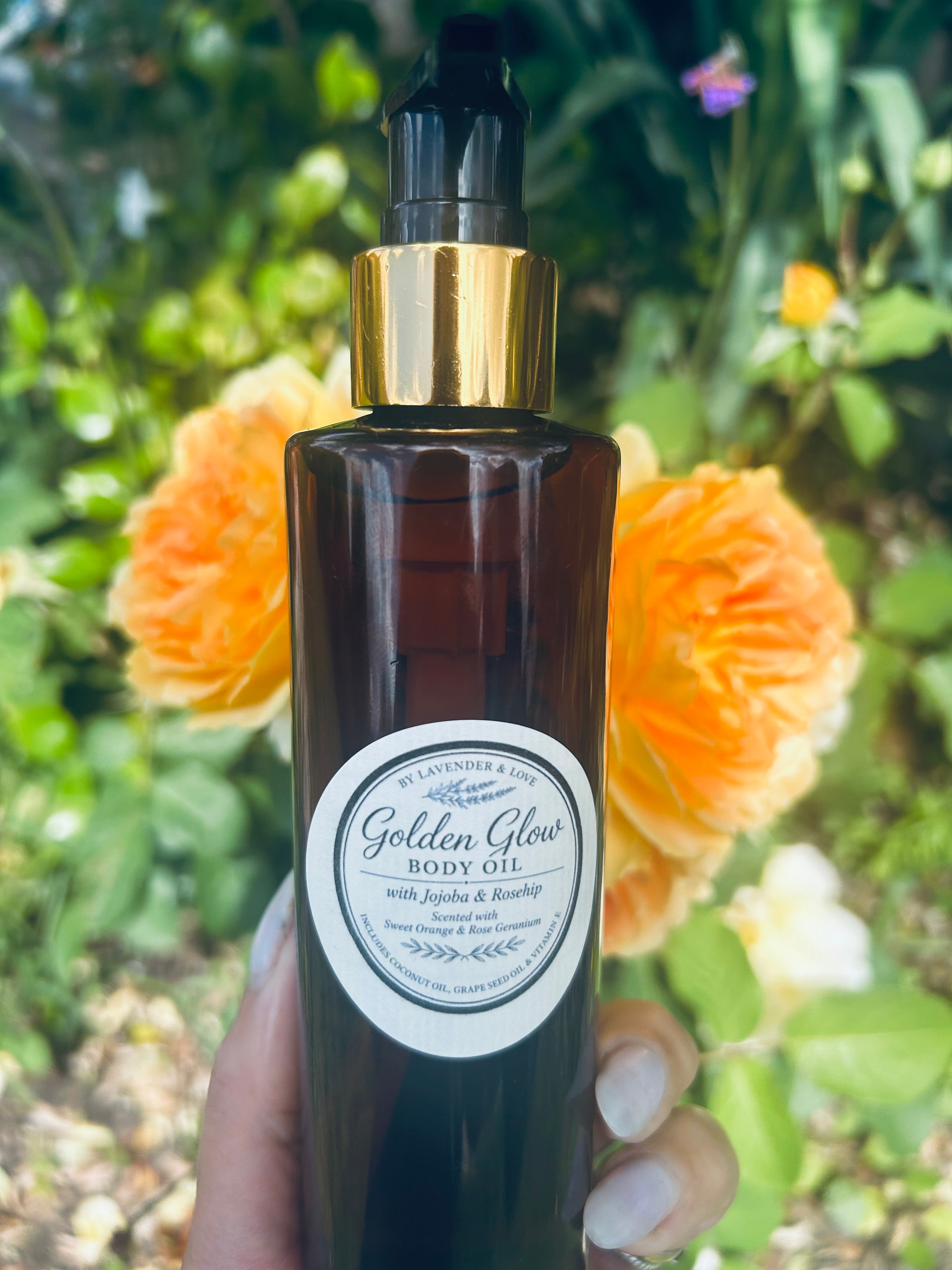 Body Oil- Golden Glow - Jojoba, Rosehip , sweet orange and rose geranium