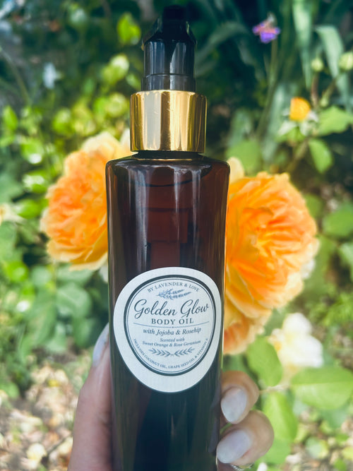 Body Oil- Golden Glow - Jojoba, Rosehip , sweet orange and rose geranium